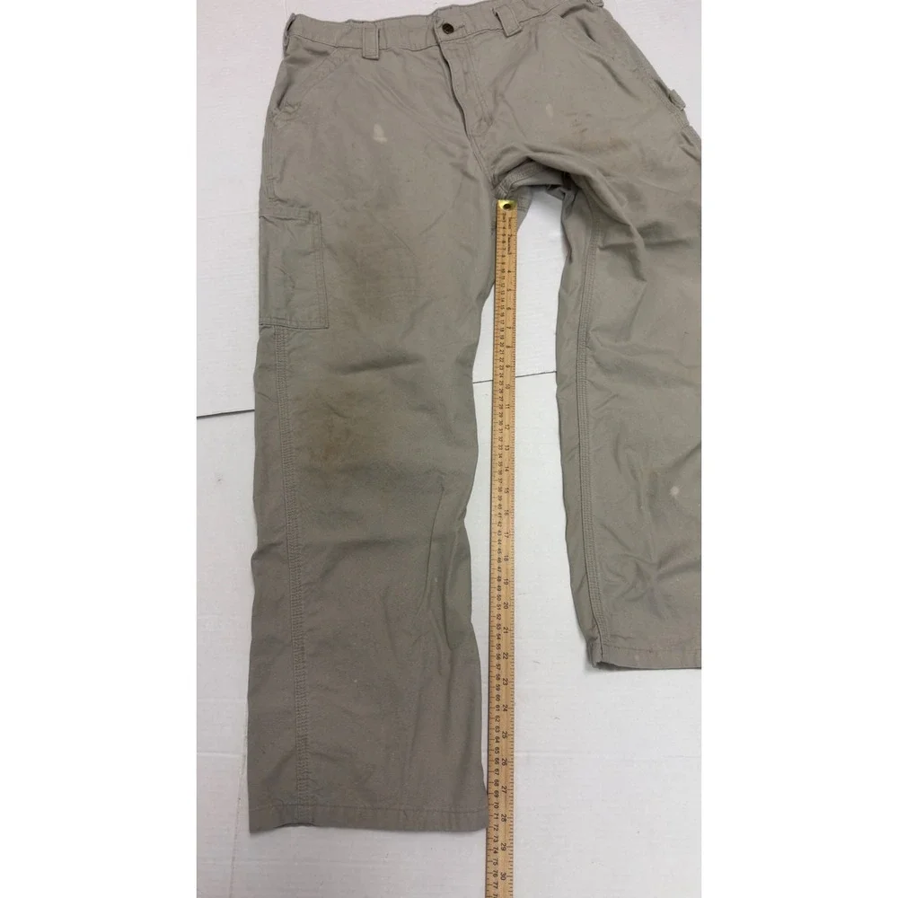 Carhartt Carpenter Pants Mens 37x28 Tan Distressed Canvas Workwear Utility